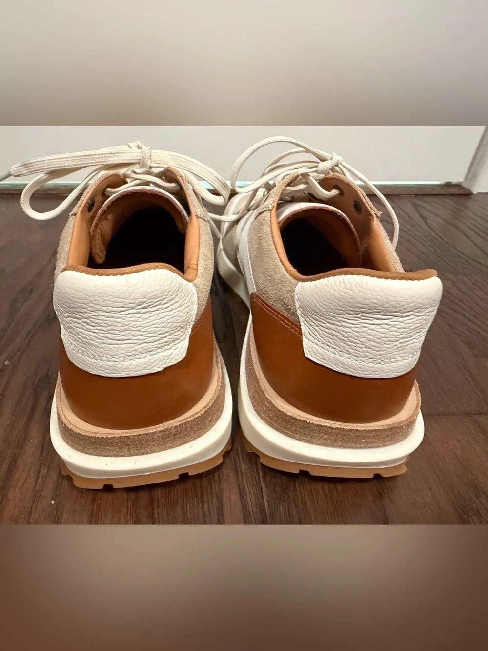 Allen Edmonds Beige and White Suede Lionel Lace-up Sneaker